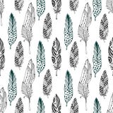 Feathers Seamless Pattern In Ethnic Style. Hand Drawn Zentangle Doodle Ornament Pattern With Vector Feather Stock Image Feathers Seamless Pattern In Ethnic Style. Hand Drawn Zentangle Doodle Ornament Pattern With Vector Feather Stock Image