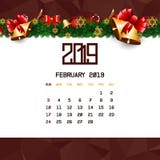 Febbraio 2019 modello del calendario illustrazione di stock Febbraio 2019 modello del calendario illustrazione di stock