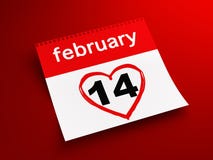 February 14th calendar. 3d render of February 14th calendar on red background vector illustration February 14th calendar. 3d render of February 14th calendar on red background vector illustration