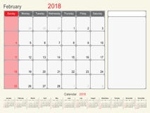 February 2018 Calendar Planner Design Stock Image February 2018 Calendar Planner Design Stock Image
