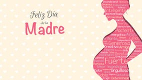 Feliz Dia de Λα Madre - ευτυχής ημέρα μητέρων ` s στην ισπανική γλώσσα - ευχετήρια κάρτα Ρόδινη σκιαγραφία της εγκύου γυναίκας απεικόνιση αποθεμάτων Feliz Dia de Λα Madre - ευτυχής ημέρα μητέρων ` s στην ισπανική γλώσσα - ευχετήρια κάρτα Ρόδινη σκιαγραφία της εγκύου γυναίκας απεικόνιση αποθεμάτων