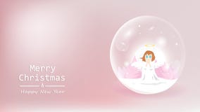 Feliz Natal e ano novo feliz, bênção bonito do anjo no globo ilustração do vetor Feliz Natal e ano novo feliz, bênção bonito do anjo no globo ilustração do vetor