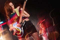 Female band playing on stage Royalty Free Stock Photo Female band playing on stage Royalty Free Stock Photo