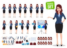 Female business character vector set. Office woman talking with various poses