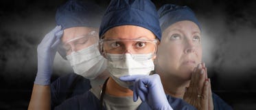 Female Doctor Or Nurse Wearing PPE Crying, Praying And Facing Forward Stock Images