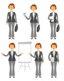 Female manager character or business woman set. Different poses isolated on white background. Woman in trousers. Cartoon Royalty Free Illustration Female manager character or business woman set. Different poses isolated on white background. Woman in trousers. Cartoon Royalty Free Illustration