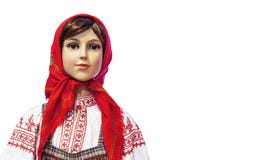 Female mannequin in national Russian costume on a white background royalty free stock photos Female mannequin in national Russian costume on a white background royalty free stock photos