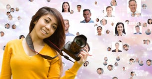 Female photographer with flying portraits Stock Image Female photographer with flying portraits Stock Image