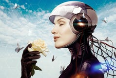 Female robot with flower