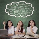 Female students learn different languages stock photography Female students learn different languages stock photography