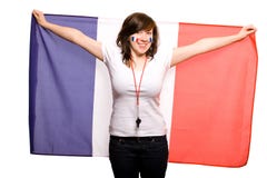 Female Supporter Of French Team, Isolated Stock Photo Female Supporter Of French Team, Isolated Stock Photo