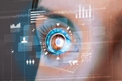 Femme avec le concept de panneau d'oeil de technologie de cyber illustration de vecteur Femme avec le concept de panneau d'oeil de technologie de cyber illustration de vecteur