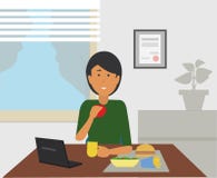 Femme d'affaires mangeant des casse-croûte tout en se reposant à son bureau illustration stock Femme d'affaires mangeant des casse-croûte tout en se reposant à son bureau illustration stock