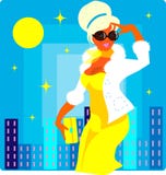 Femme de mode sur le fond de Sun City illustration libre de droits Femme de mode sur le fond de Sun City illustration libre de droits