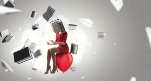 Femme dirig?e par livre Concept d'efficacit? d'affaires Media m?lang? photos stock Femme dirig?e par livre Concept d'efficacit? d'affaires Media m?lang? photos stock