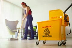 Femme faisant des corvées nettoyant le foyer de plancher à la maison sur le seau image libre de droits Femme faisant des corvées nettoyant le foyer de plancher à la maison sur le seau image libre de droits