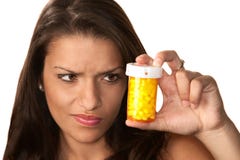 Femme hispanique avec le médicament de prescription photographie stock Femme hispanique avec le médicament de prescription photographie stock
