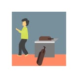 Femme marchant avec le signe et le symbole de vecteur de vecteur de sacs d'isolement sur le fond blanc, femme marchant avec le co illustration stock Femme marchant avec le signe et le symbole de vecteur de vecteur de sacs d'isolement sur le fond blanc, femme marchant avec le co illustration stock