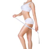 Femme mesurant son fuselage parfait images libres de droits Femme mesurant son fuselage parfait images libres de droits