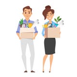 Femme réussie et homme d'affaires de sourire d'affaires tenant la boîte en carton avec la substance de travail illustration libre de droits Femme réussie et homme d'affaires de sourire d'affaires tenant la boîte en carton avec la substance de travail illustration libre de droits