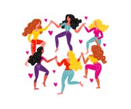 Femmes autour de danse et de coeurs Les femmes dansent en cercles, tenant des mains illustration stock Femmes autour de danse et de coeurs Les femmes dansent en cercles, tenant des mains illustration stock