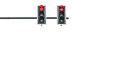 Fermata rossa dell'automobile delle frecce del semaforo due isolata su fondo bianco Fotografia Stock Fermata rossa dell'automobile delle frecce del semaforo due isolata su fondo bianco Fotografia Stock