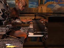 Fermez-vous d'un robot et d'une femme jouant le piano illustration libre de droits Fermez-vous d'un robot et d'une femme jouant le piano illustration libre de droits