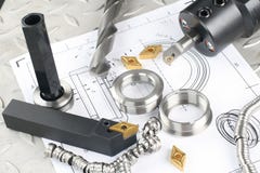 Ferramenta, broca e workpiece do torno imagens de stock Ferramenta, broca e workpiece do torno imagens de stock