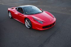 Ferrari 458 in Rd sits on an open street. stock image Ferrari 458 in Rd sits on an open street. stock image