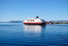 Ferry On Blue Water Of Norwegian Fjord. Stock Photos Ferry On Blue Water Of Norwegian Fjord. Stock Photos