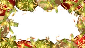 Christmas frame for the New Year balls, Christmas tree decorations and fir branches gold ribbons on white. Vector background royalty free illustration Christmas frame for the New Year balls, Christmas tree decorations and fir branches gold ribbons on white. Vector background royalty free illustration