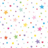Festive seamless pattern background. Colorful polka dots and stars isolated on white. Stock Image Festive seamless pattern background. Colorful polka dots and stars isolated on white. Stock Image