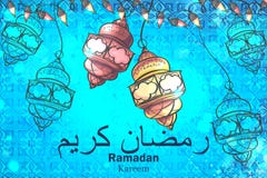 Festlig bakgrundsberöm av Ramadan Kareem med girlander Arkivbild Festlig bakgrundsberöm av Ramadan Kareem med girlander Arkivbild