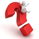 Fetta bianca dell'uomo 3d giù sul grande punto interrogativo rosso illustrazione vettoriale Fetta bianca dell'uomo 3d giù sul grande punto interrogativo rosso illustrazione vettoriale