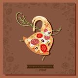 Fetta del carattere della pizza del fumetto con una foglia di basilico alla vita royalty illustrazione gratis Fetta del carattere della pizza del fumetto con una foglia di basilico alla vita royalty illustrazione gratis