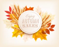 Feuilles et blé d'Autumn Sales Banner With Colorful illustration libre de droits Feuilles et blé d'Autumn Sales Banner With Colorful illustration libre de droits