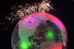 World Map Earth Globe Information Communication High Tech Fiber Optic Network Binary Digital Technology Connectivity Wireframe