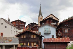 FIESCH, CANTON OF VALAIS, SWITZERLAND - OCTOBER 10, 2018: View of Fiesch village, UNESCO World Heritage site. royalty free stock photos FIESCH, CANTON OF VALAIS, SWITZERLAND - OCTOBER 10, 2018: View of Fiesch village, UNESCO World Heritage site. royalty free stock photos