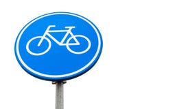 Fietssteeg om blauwe geïsoleerde verkeersteken royalty-vrije stock foto Fietssteeg om blauwe geïsoleerde verkeersteken royalty-vrije stock foto