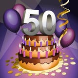 Fiftieth anniversary cake. With numbers, candles and balloons vector illustration Fiftieth anniversary cake. With numbers, candles and balloons vector illustration