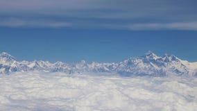 Fight above Mount Everest in Himalaya highest mountain on earth