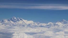 Fight above Mount Everest in Himalaya highest mountain on earth
