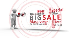 Figura blanca que grita en un megáfono para revelar términos de la oferta especial libre illustration Figura blanca que grita en un megáfono para revelar términos de la oferta especial libre illustration