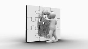 Figura blanca que lleva a cabo un pedazo del rompecabezas con una lupa en ella libre illustration Figura blanca que lleva a cabo un pedazo del rompecabezas con una lupa en ella libre illustration