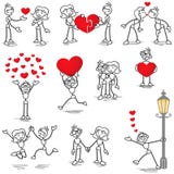 Figura del palillo de Stickman en beso del corazón de los pares del amor ilustración del vector Figura del palillo de Stickman en beso del corazón de los pares del amor ilustración del vector
