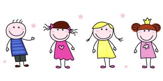 Figure del bastone - caratteri dei bambini di doodle illustrazione di stock Figure del bastone - caratteri dei bambini di doodle illustrazione di stock