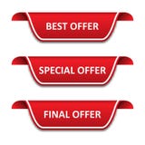 Fije de cintas de las etiquetas La mejor oferta, oferta especial, oferta final libre illustration Fije de cintas de las etiquetas La mejor oferta, oferta especial, oferta final libre illustration