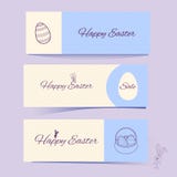 Fije de las banderas horizontales de Pascua con el conejo en fondo beige y azul con el modelo punteado Contornos púrpuras de las libre illustration Fije de las banderas horizontales de Pascua con el conejo en fondo beige y azul con el modelo punteado Contornos púrpuras de las libre illustration