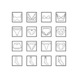 Fije de las bragas, de sujetador y de calcetines de la ropa de la ropa interior Colección de ropa interior Iconos blancos y negro ilustración del vector Fije de las bragas, de sujetador y de calcetines de la ropa de la ropa interior Colección de ropa interior Iconos blancos y negro ilustración del vector