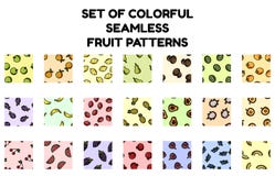 Fije de modelos inconsútiles de la fruta colorida Colección plana del diseño de tejas de la textura del fondo ilustración del vector Fije de modelos inconsútiles de la fruta colorida Colección plana del diseño de tejas de la textura del fondo ilustración del vector